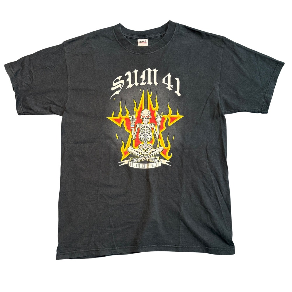 Vintage Sum 41 All Killer No Filler Band T-Shirt Black Large Skeleton